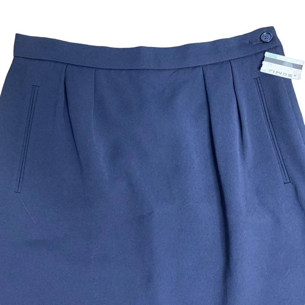 Vintage Liz Claiborne Pleated Pencil Skirt 10P Navy Blue Pockets Lined Button - Picture 2 of 5